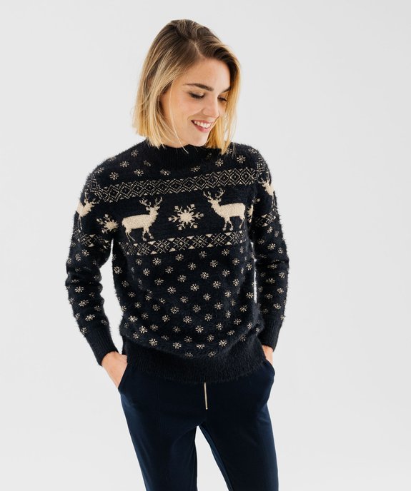 Pull de Noël pailleté en maille poilue femme vue1 - GEMO(FEMME PAP) - GEMO