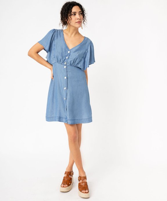 Robe à manches courtes et col V en Lyocell femme vue1 - GEMO 4G FEMME - GEMO