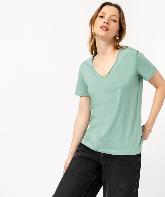 Tee-shirt à manches courtes avec col V roulotté femme vue2 - GEMO(FEMME PAP) - GEMO