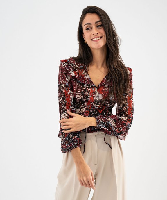 Blouse en voile imprimée à volants femme vue1 - GEMO(FEMME PAP) - GEMO