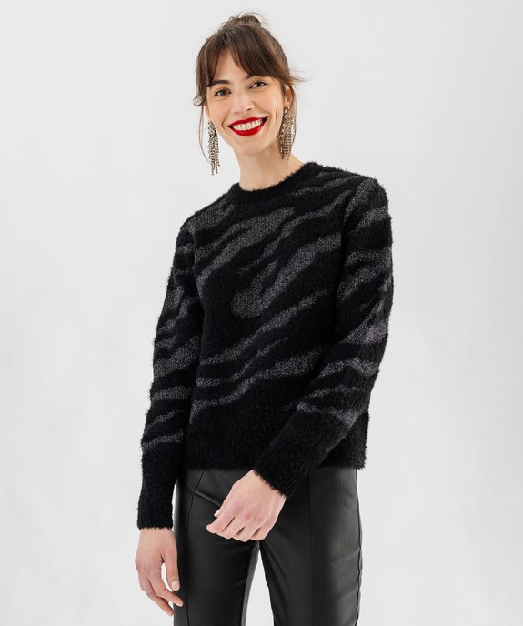 Pull en maille duveteuse bicolore femme vue2 - GEMO(FEMME PAP) - GEMO