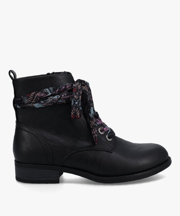 Bottines femme à talon plat et lacets en foulard imprimé vue2 - GEMO (CASUAL) - GEMO