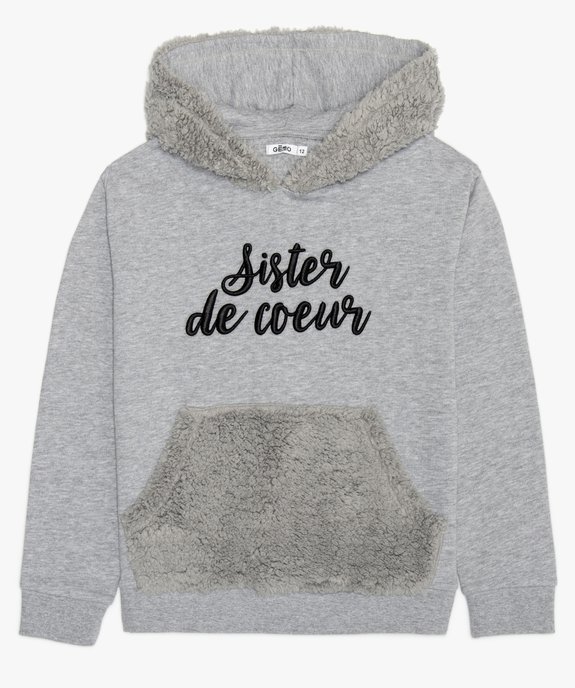 Sweat fille avec poche kangourou et capuche en matière peluche vue1 - GEMO (JUNIOR) - GEMO