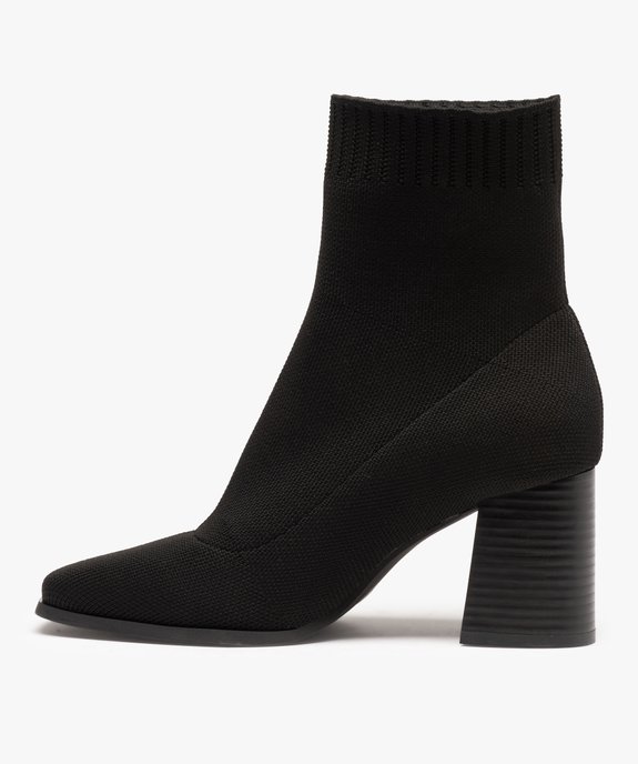 Boots chaussettes femme à talon carré dessus maille unie vue4 - GEMO(URBAIN) - GEMO