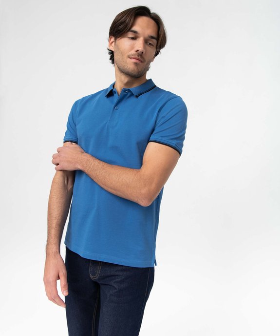 Polo à manches courtes et finitions contrastantes homme vue1 - GEMO 4G HOMME - GEMO