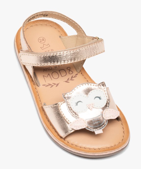 Sandales bébé fille en cuir métallisé à scratch avec hibou fantaisie - MOD8 vue5 - MOD8 - GEMO