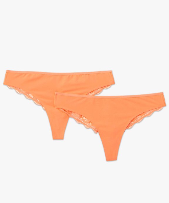 Tanga sans coutures en microfibre et dentelle femme (lot de 2) vue4 - GEMO 4G FEMME - GEMO