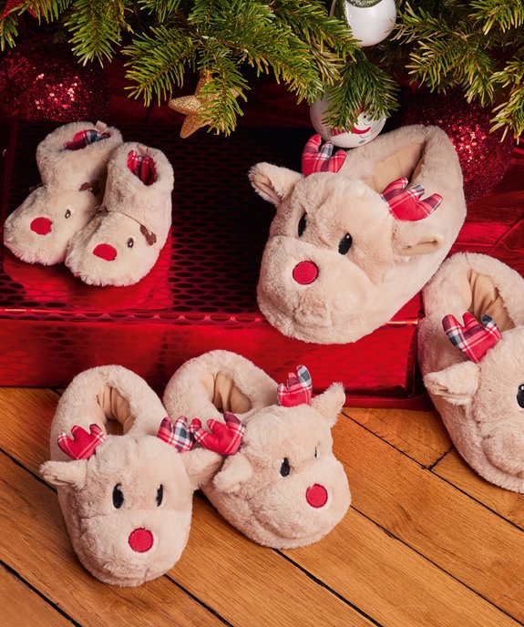 Chaussons fille en volume tête de cerf spécial Noël vue6 - GEMO 4G FILLE - GEMO