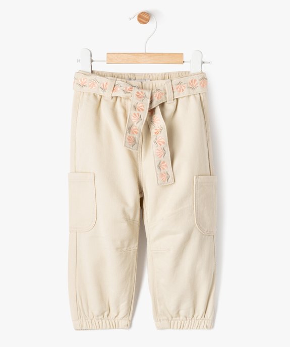 Pantalon jogger en toile de coton avec ceinture bébé fille vue1 - GEMO(BEBE DEBT) - GEMO