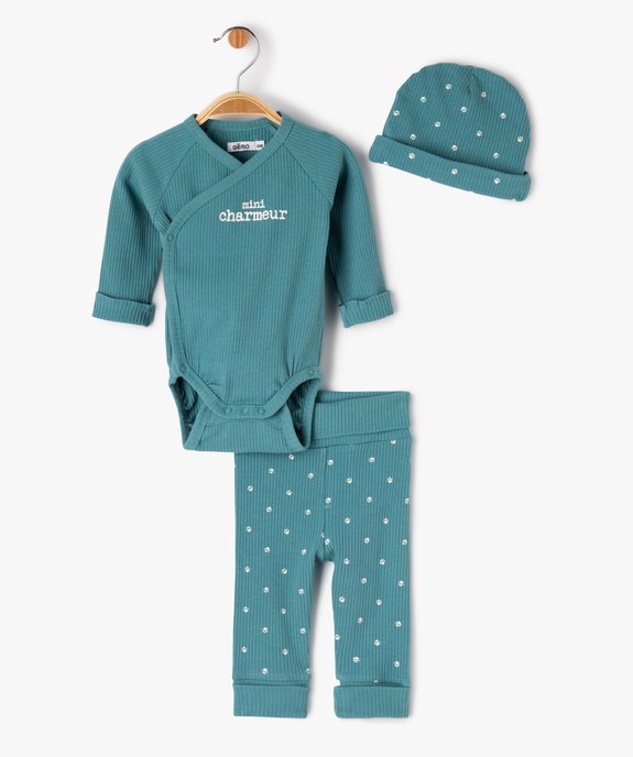 Ensemble de naissance évolutif 3 pièces : body + legging + bonnet bébé vue2 - GEMO 4G BEBE - GEMO