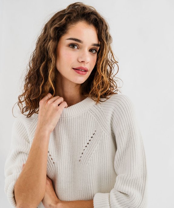 Pull en coton avec maille ajourées sur l’avant femme vue2 - GEMO(FEMME PAP) - GEMO