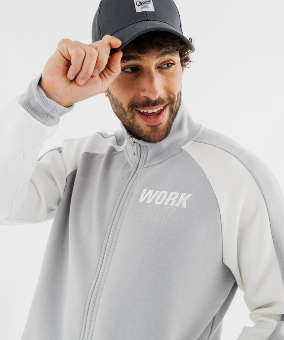 Sweat zippé de sport à col montant en matière extensible homme vue1 - GEMO (HOMME) - GEMO