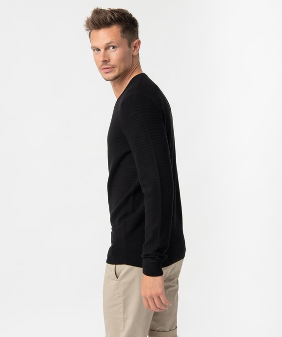 Pull homme à col V en maille fantaisie vue3 - GEMO (HOMME) - GEMO