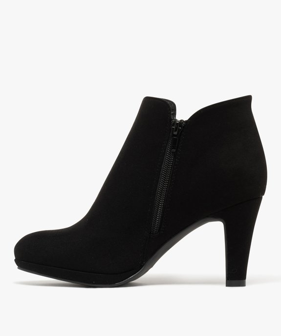 Bottines femme à talon en suédine et à zip vue4 - GEMO 4G FEMME - GEMO