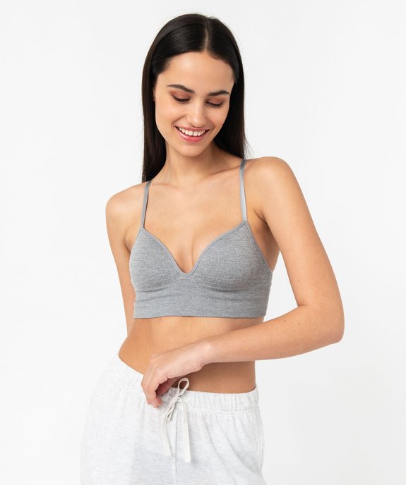 Brassière push-up en maille côtelée à fines bretelles vue1 - GEMO 4G FEMME - GEMO