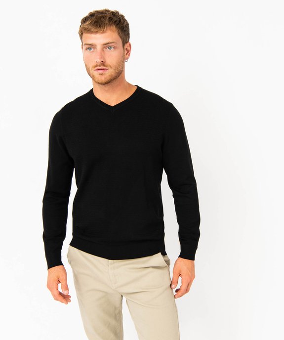 Pull fin avec col V et maille fantaisie homme vue1 - GEMO 4G HOMME - GEMO