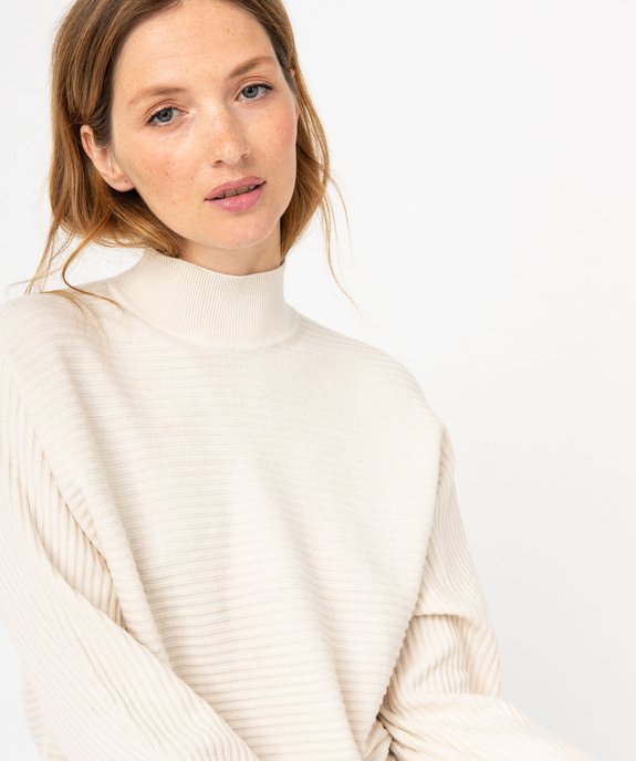 Pull à col montant en maille côtelée femme vue2 - GEMO(FEMME PAP) - GEMO