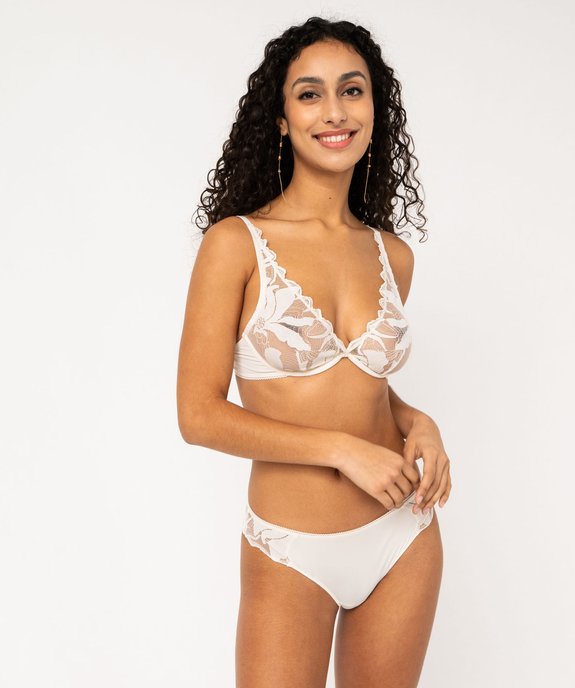 Culotte microfibre avec dos en dentelle femme vue3 - GEMO(HOMWR FEM) - GEMO