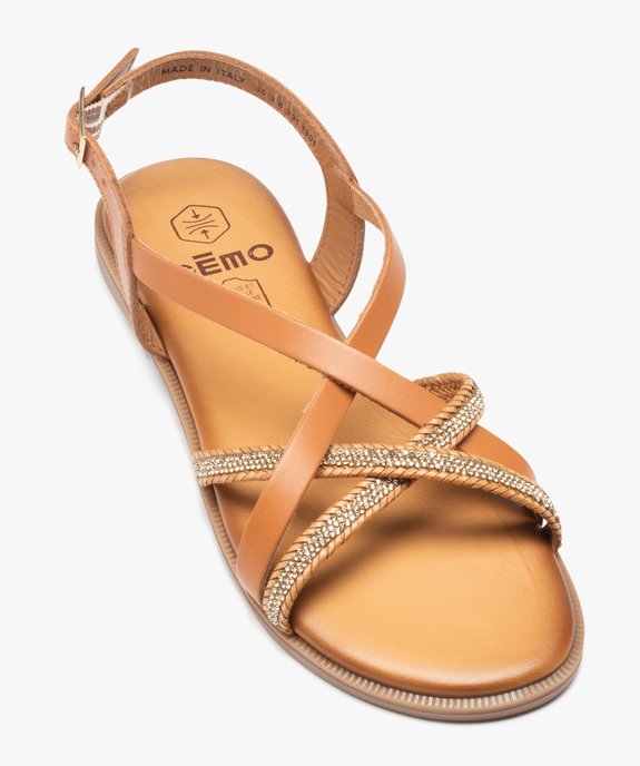 Sandales femme unies en cuir et à strass vue5 - GEMO (CASUAL) - GEMO