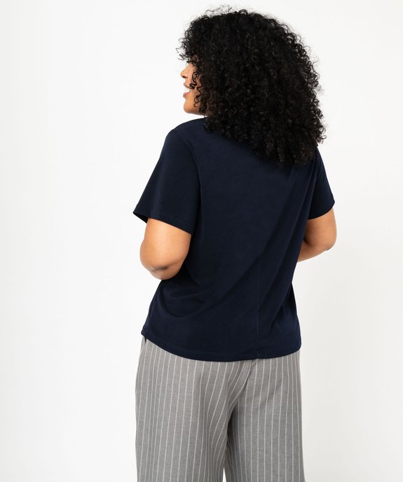 Tee-shirt à manches courtes avec col V brodé femme grande taille vue3 - GEMO (G TAILLE) - GEMO