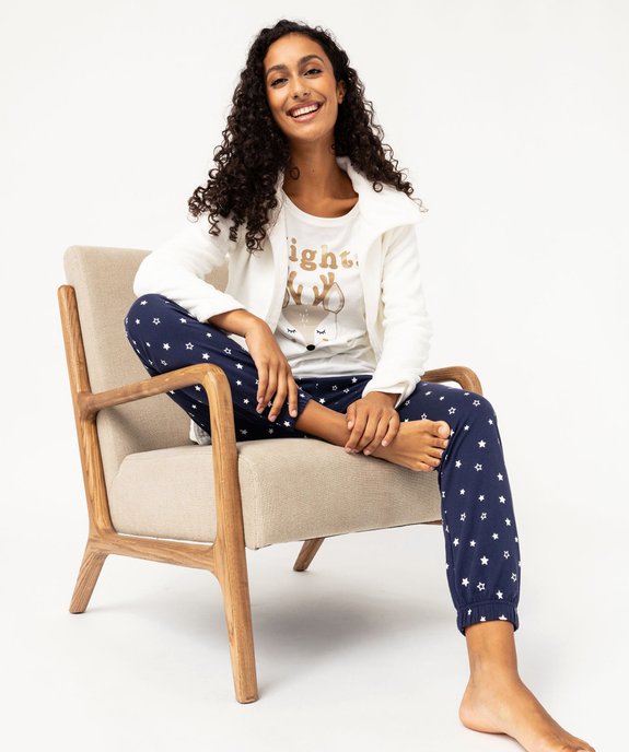 Ensemble 3 pièces femme : pyjama et veste zippée en maille peluche vue1 - GEMO(HOMWR FEM) - GEMO