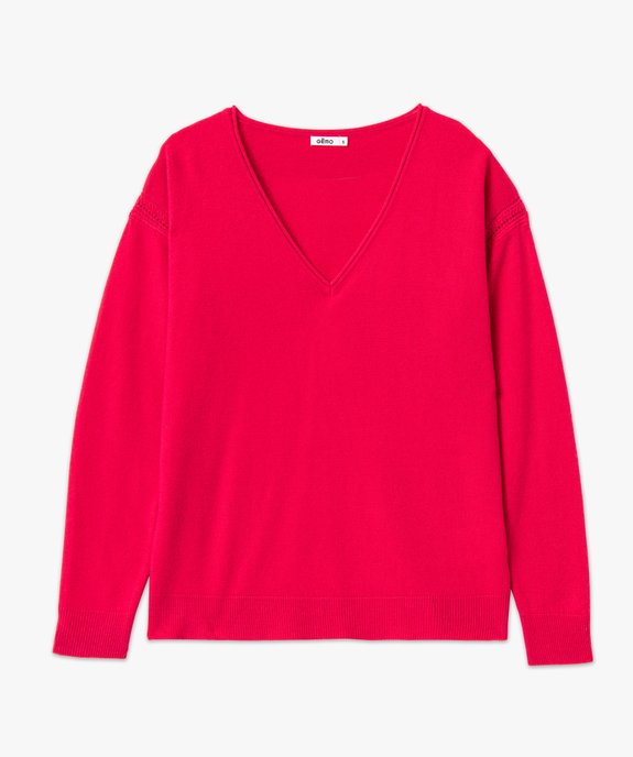 Pull femme en maille fine avec large col V vue4 - GEMO(FEMME PAP) - GEMO