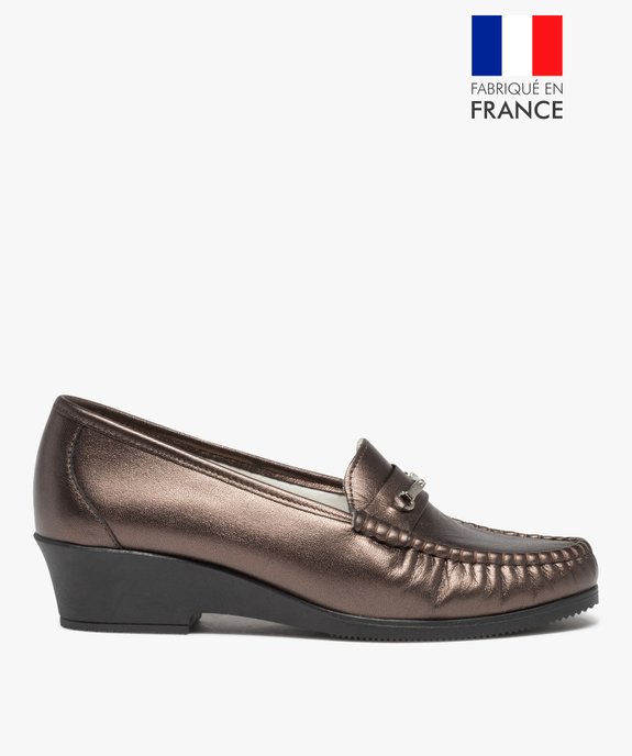 Mocassins femme confort dessus en cuir uni et à talon épais vue1 - G'FLEX - GEMO