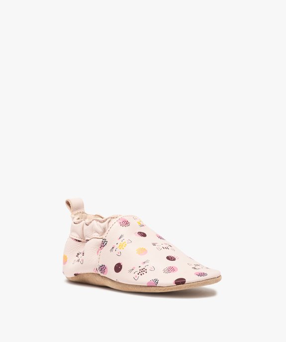 Chaussons bébé fille en cuir imprimé à col élastiqué vue2 - GEMO (ENFANT) - GEMO