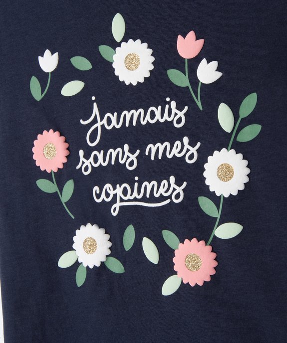 Tee-shirt à manches courtes avec motifs fleuris et paillettes fille vue2 - GEMO (ENFANT) - GEMO