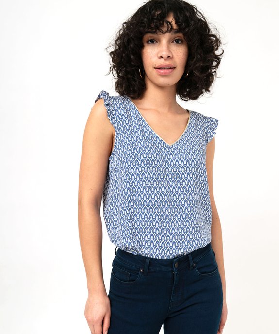 Blouse imprimée avec volants sur les épaules femme vue1 - GEMO 4G FEMME - GEMO