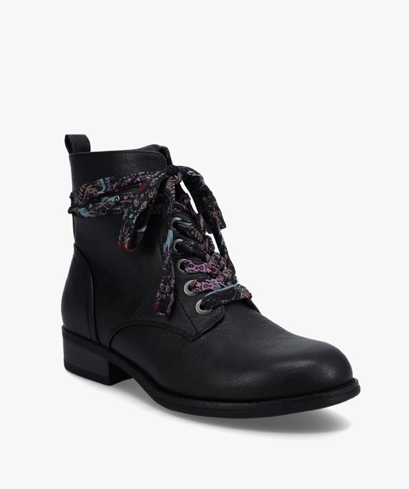 Bottines femme à talon plat et lacets en foulard imprimé vue3 - GEMO (CASUAL) - GEMO