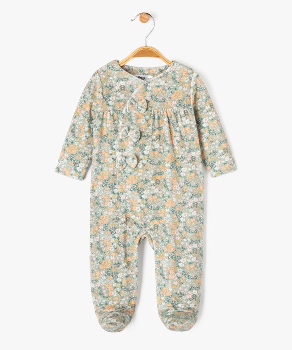 Pyjama en velours à motifs fleuris ouvert devant bébé fille vue1 - GEMO 4G BEBE - GEMO