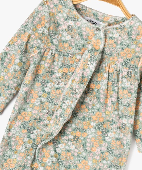 Pyjama en velours à motifs fleuris ouvert devant bébé fille vue3 - GEMO 4G BEBE - GEMO