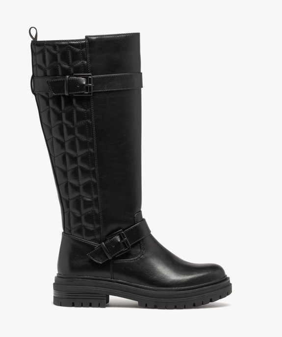 Bottes femme à talon plat dessus uni avec effet arrière matelassé  vue1 - GEMO (CASUAL) - GEMO