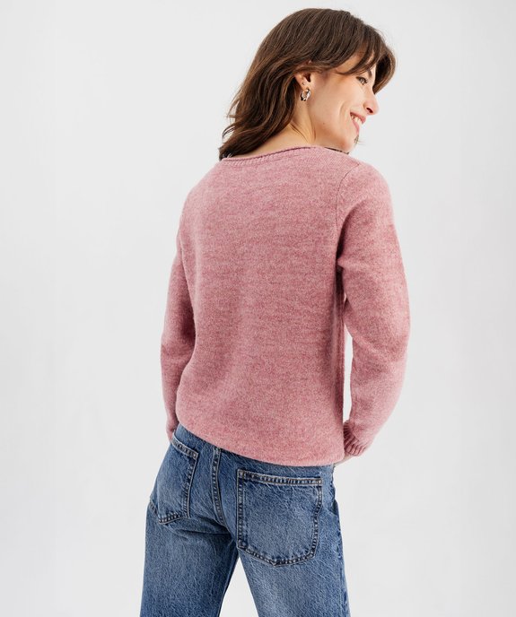 Pull col V avec finitions roulottées femme vue3 - GEMO(FEMME PAP) - GEMO