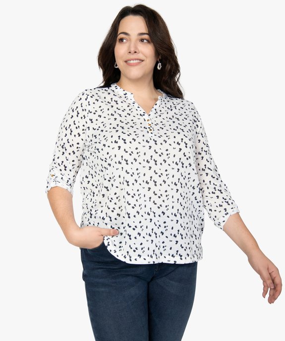 Tee-shirt femme grande taille imprimé col V et dos dentelle vue1 - GEMO 4G GT - GEMO