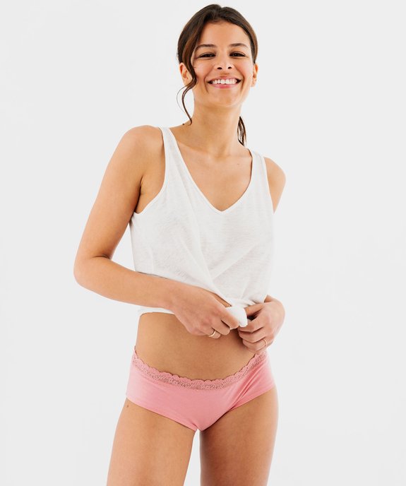 Shorty en coton stretch avec ceinture dentelle femme (lot de 2) vue3 - GEMO 4G FEMME - GEMO