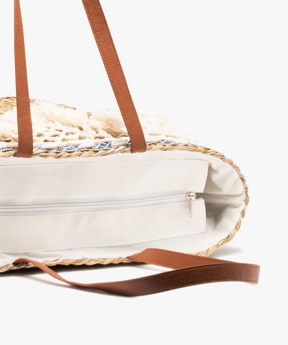 Sac de plage femme en paille avec pompons et coquillages vue3 - GEMO (ACCESS) - GEMO