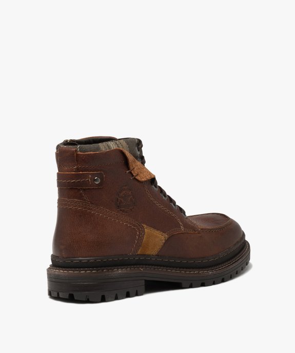 Boots homme en cuir uni avec col à carreaux et à zip vue4 - GEMO (CASUAL) - GEMO