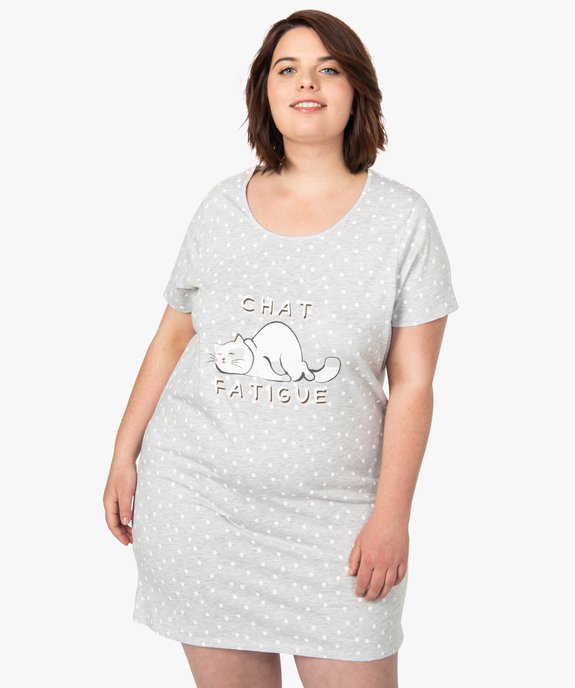 Chemise de nuit à manches courtes avec motifs femme grande taille vue1 - GEMO 4G FEMME - GEMO