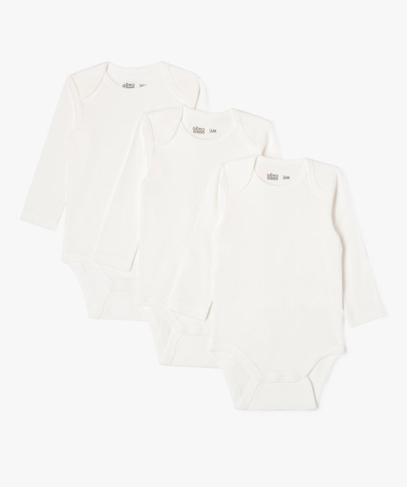 Body manches longues en coton uni bébé (lot de 3) vue1 - GEMO 4G BEBE - GEMO