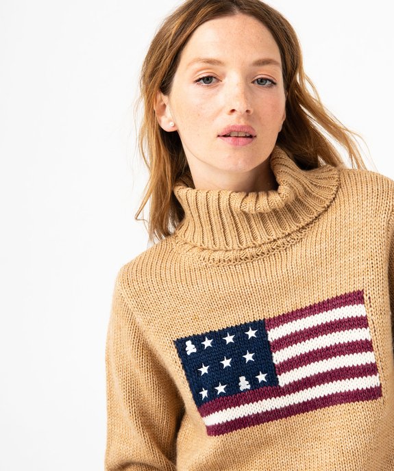 Pull femme à col roulé avec drapeau - LuluCastagnette vue2 - LULUCASTAGNETTE - GEMO