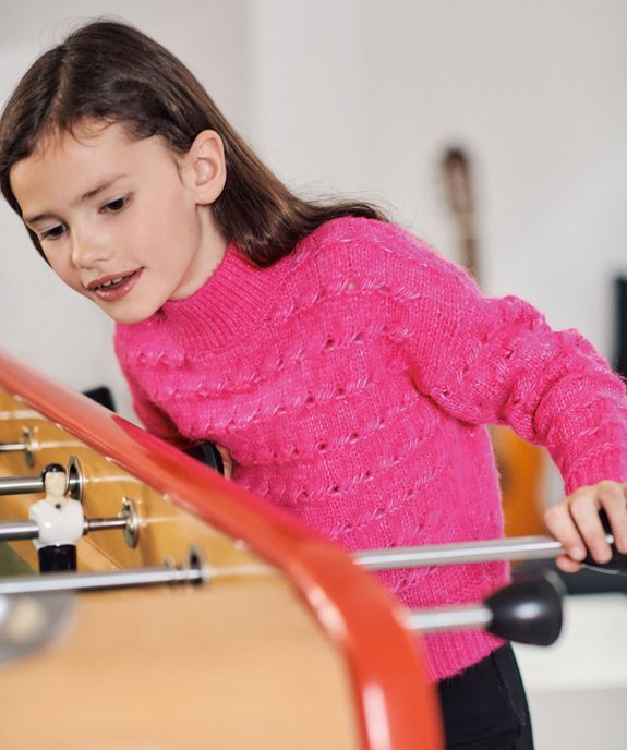 Pull en maille torsadée ajourée avec col montant fille vue1 - GEMO (ENFANT) - GEMO