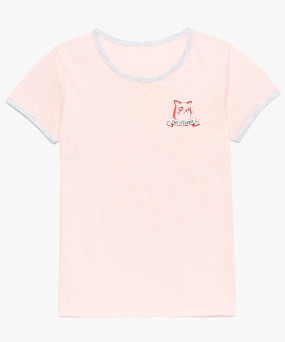 Tee-shirt fille à finition contrastante et petit motif poitrine vue1 - GEMO (JUNIOR) - GEMO