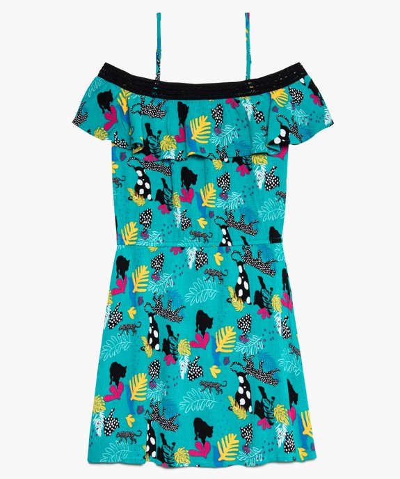 Robe fille avec col Bardot et empiècement volanté sur le buste vue1 - GEMO (JUNIOR) - GEMO