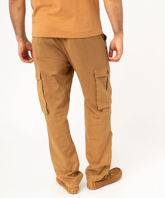 Pantalon cargo en lin à taille élastiquée homme vue2 - GEMO 4G HOMME - GEMO