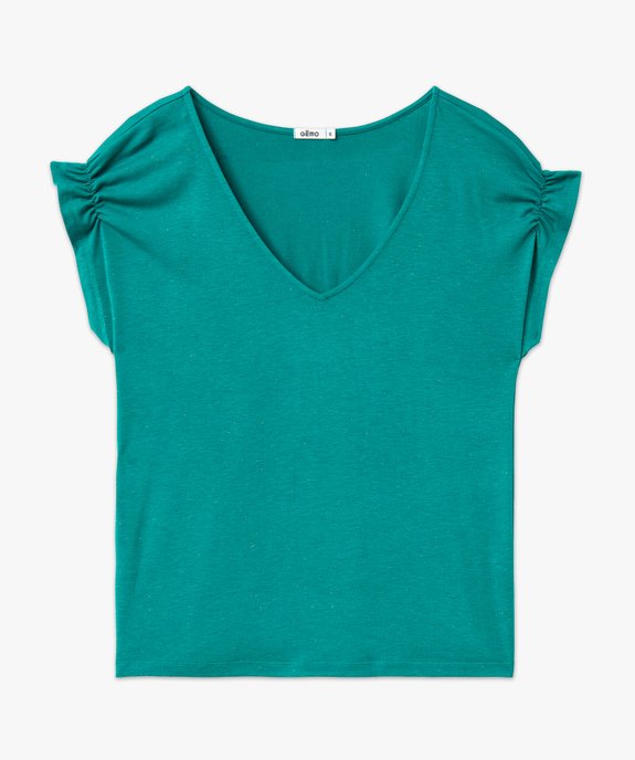 Tee-shirt femme à manches courtes froncées et col V vue4 - GEMO(FEMME PAP) - GEMO