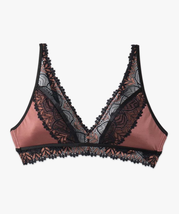 Soutien-gorge triangle en matière satinée et dentelle vue4 - GEMO(HOMWR FEM) - GEMO