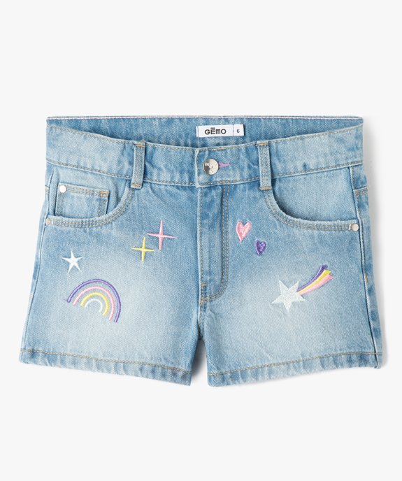 Short en jean fille avec broderies fantaisie vue1 - GEMO (ENFANT) - GEMO