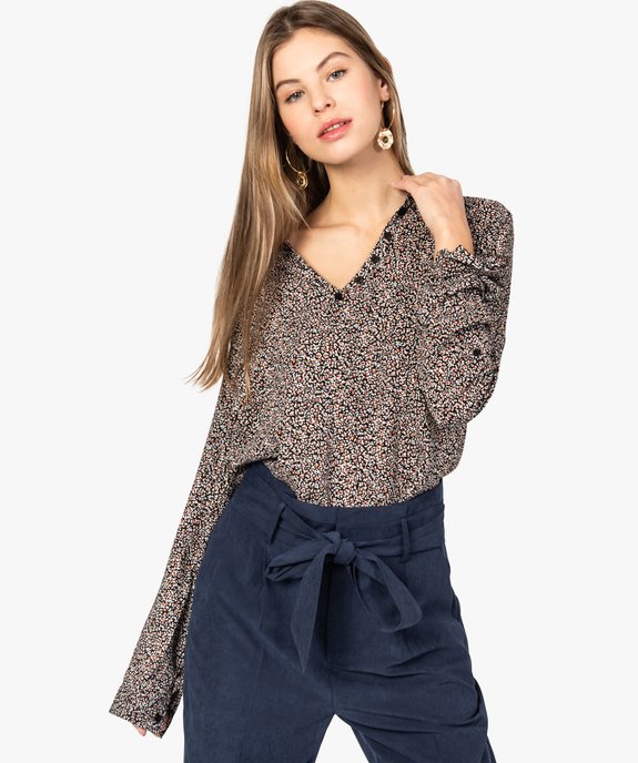 Blouse femme fluide à motifs et col v à boutons vue1 - GEMO(FEMME PAP) - GEMO